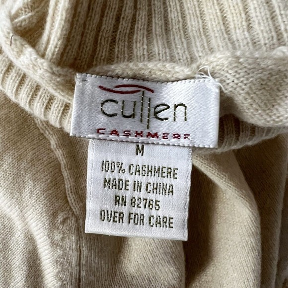 CULLEN 100% CASHMERE PALE SAND BROWN TURTLENECK LONG SLEEVE SWEATER Sz M - Picture 7 of 11